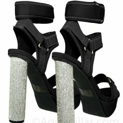 Wild Diva New Julia18 Rhinestone Cylinder Block Heel Neoprene Sandal-Lycra Nylon Elastic