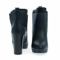 Kimber04 By Wild Diva, Almond Toe Lug Sole Slip On Chelsea Stacked Heel Ankle Boots New