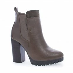 Kimber04 By Wild Diva, Almond Toe Lug Sole Slip On Chelsea Stacked Heel Ankle Boots New