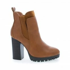 Kimber04 By Wild Diva, Almond Toe Lug Sole Slip On Chelsea Stacked Heel Ankle Boots New