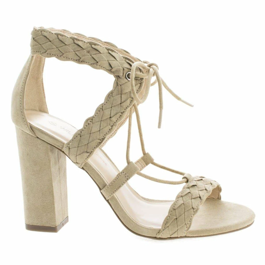 Luciana91 By Wild Diva, Open Toe Lace Up Block High Heeled Sandals