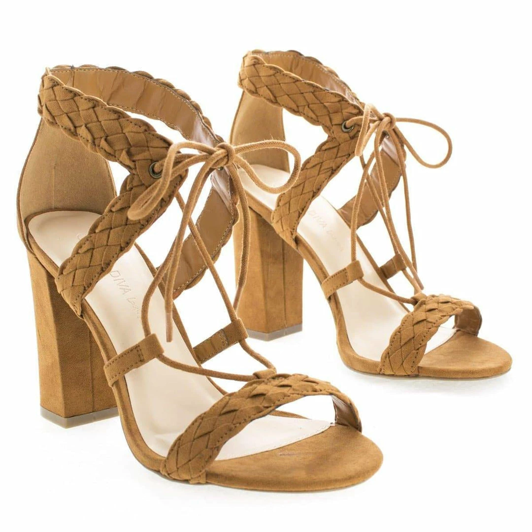 Luciana91 By Wild Diva, Open Toe Lace Up Block High Heeled Sandals