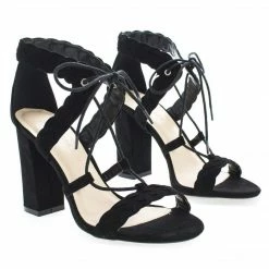 Luciana91 By Wild Diva, Open Toe Lace Up Block High Heeled Sandals