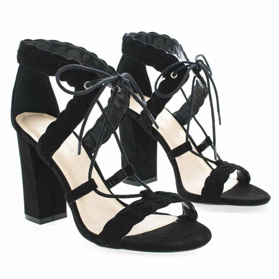 Luciana91 By Wild Diva, Open Toe Lace Up Block High Heeled Sandals