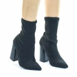 Wild Diva Lust01 Fabric Pull On Knitt Sock Ankle Bootie W Stack Chunky Block Heel New