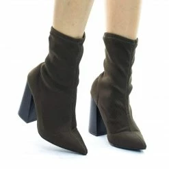 Wild Diva Lust01 Fabric Pull On Knitt Sock Ankle Bootie W Stack Chunky Block Heel New