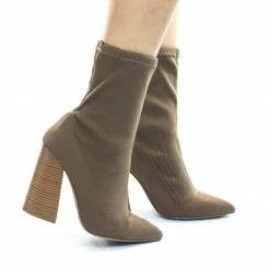 Wild Diva Lust01 Fabric Pull On Knitt Sock Ankle Bootie W Stack Chunky Block Heel New