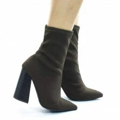Wild Diva Lust01 Fabric Pull On Knitt Sock Ankle Bootie W Stack Chunky Block Heel New