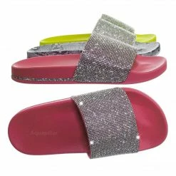 Wild Diva New Marty Rhinestone Crystal Footbed Slipper - Women Molded Comfort Flat Sandal