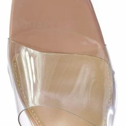 Wild Diva New Maze01 Lucite Transparent Open Square Toe Sandal - Clear Chucky Triangle Heel