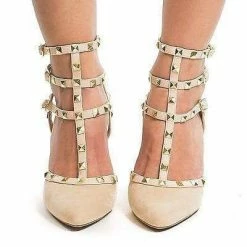 Miranda05 By Wild Diva, Two-Toned T-Strap Triple Ankle Buckle Strap W Pyramid Metal Studs