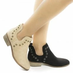 Mojave03 By Wild Diva, Women's Western Pull On Ankle Booties W Side Slit & Metal Detail New