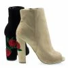 Wild Diva Morris03B Embroidered Floral Stitching, Chunky Block Heel Ankle Bootie W Peep Toe New