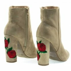 Wild Diva Morris03B Embroidered Floral Stitching, Chunky Block Heel Ankle Bootie W Peep Toe New