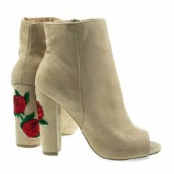 Wild Diva Morris03B Embroidered Floral Stitching, Chunky Block Heel Ankle Bootie W Peep Toe New