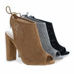 Morris25 By Wild Diva, Peep Toe Laser Perforated Heeled Mule Sandals New