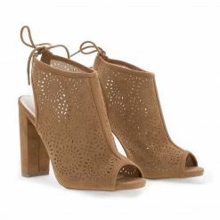 Morris25 By Wild Diva, Peep Toe Laser Perforated Heeled Mule Sandals New