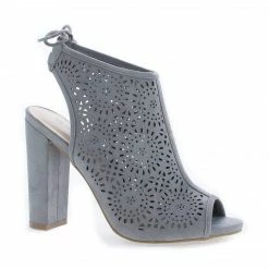 Morris25 By Wild Diva, Peep Toe Laser Perforated Heeled Mule Sandals New