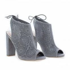 Morris25 By Wild Diva, Peep Toe Laser Perforated Heeled Mule Sandals New