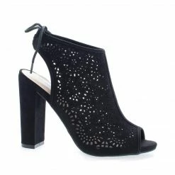 Morris25 By Wild Diva, Peep Toe Laser Perforated Heeled Mule Sandals New