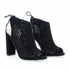 Morris25 By Wild Diva, Peep Toe Laser Perforated Heeled Mule Sandals New