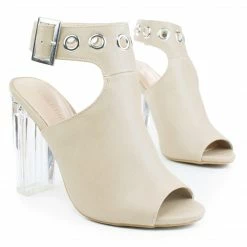 Morris64 By Wild Diva, High Perspex Block Heel Bootie W Peep Toe & Large Ankle Buckle New