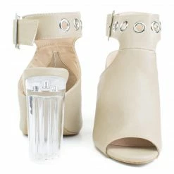 Morris64 By Wild Diva, High Perspex Block Heel Bootie W Peep Toe & Large Ankle Buckle New