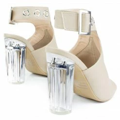 Morris64 By Wild Diva, High Perspex Block Heel Bootie W Peep Toe & Large Ankle Buckle New