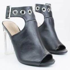 Morris64 By Wild Diva, High Perspex Block Heel Bootie W Peep Toe & Large Ankle Buckle New