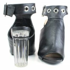 Morris64 By Wild Diva, High Perspex Block Heel Bootie W Peep Toe & Large Ankle Buckle New