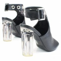 Morris64 By Wild Diva, High Perspex Block Heel Bootie W Peep Toe & Large Ankle Buckle New