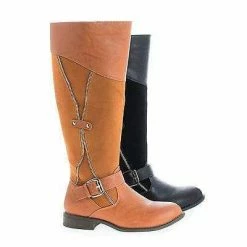 Wild Diva Oksana106 Knee High Round Toe Zipper Faux Wooden Heel Riding Boots New