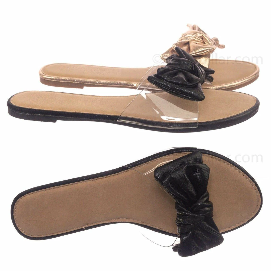 Wild Diva Sheila01 Lucite Clear Slide-On Sandal - Women's Summer Metallic Bow Slippers New