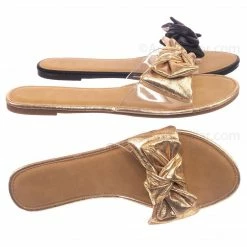 Wild Diva Sheila01 Lucite Clear Slide-On Sandal - Women's Summer Metallic Bow Slippers New