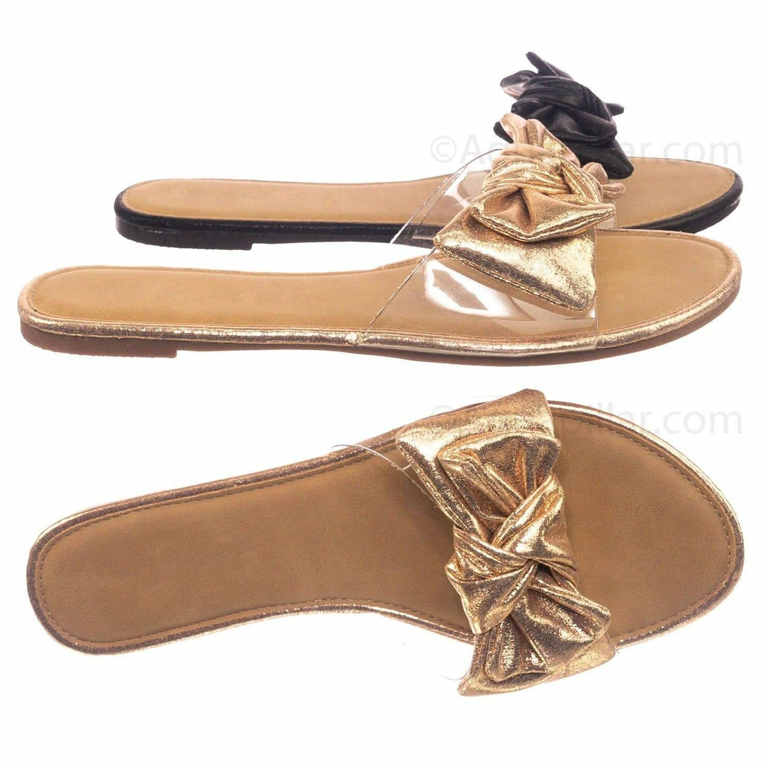 Wild Diva Sheila01 Lucite Clear Slide-On Sandal - Women's Summer Metallic Bow Slippers New
