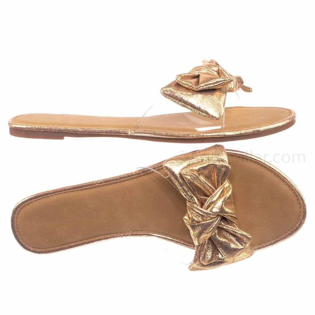 Wild Diva Sheila01 Lucite Clear Slide-On Sandal - Women's Summer Metallic Bow Slippers New