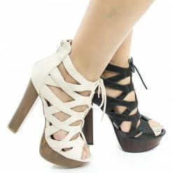 Simple38 By Wild Diva, Cut Out Corset Lace Up Platform Chunky Block Heel New