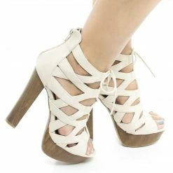 Simple38 By Wild Diva, Cut Out Corset Lace Up Platform Chunky Block Heel New