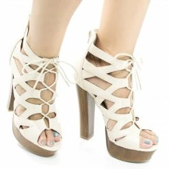 Simple38 By Wild Diva, Cut Out Corset Lace Up Platform Chunky Block Heel New