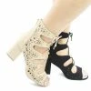 New Susie25 By Wild Diva, Laser Perforated Corset Lace Up Ankle Block Heel Booties