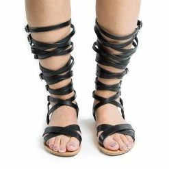 Wild Diva Tanaya528 Knee High Open Toe Multi Criss Cross Strap Flat Sandals New