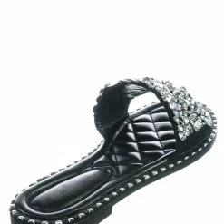 Wild Diva New Tia01 Rhinestone Slides W Metal Welt - Women Slip On W Assorted Crystal