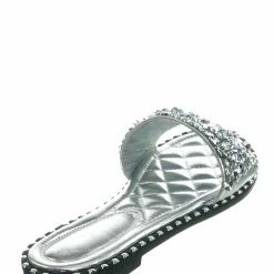 Wild Diva New Tia01 Rhinestone Slides W Metal Welt - Women Slip On W Assorted Crystal