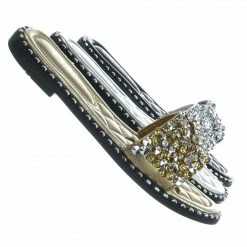 Wild Diva New Tia01 Rhinestone Slides W Metal Welt - Women Slip On W Assorted Crystal