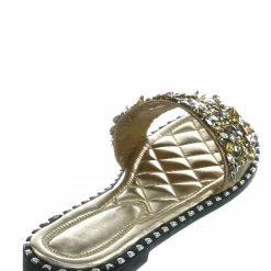 Wild Diva New Tia01 Rhinestone Slides W Metal Welt - Women Slip On W Assorted Crystal
