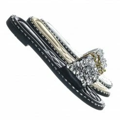 Wild Diva New Tia01 Rhinestone Slides W Metal Welt - Women Slip On W Assorted Crystal
