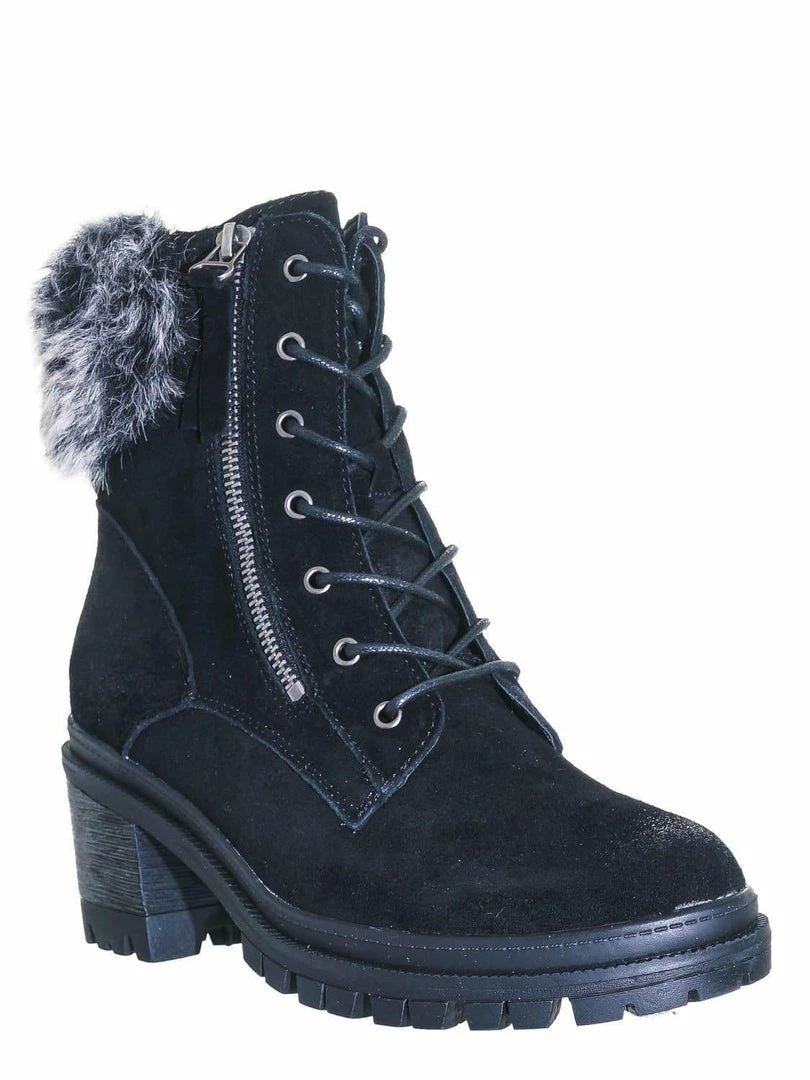 Wild Diva Uno01 Winter Leather Suede Combat Boot - Women Faux Fur Lug Sole Heels