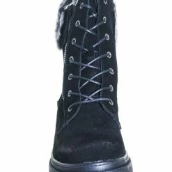 Wild Diva Uno01 Winter Leather Suede Combat Boot - Women Faux Fur Lug Sole Heels