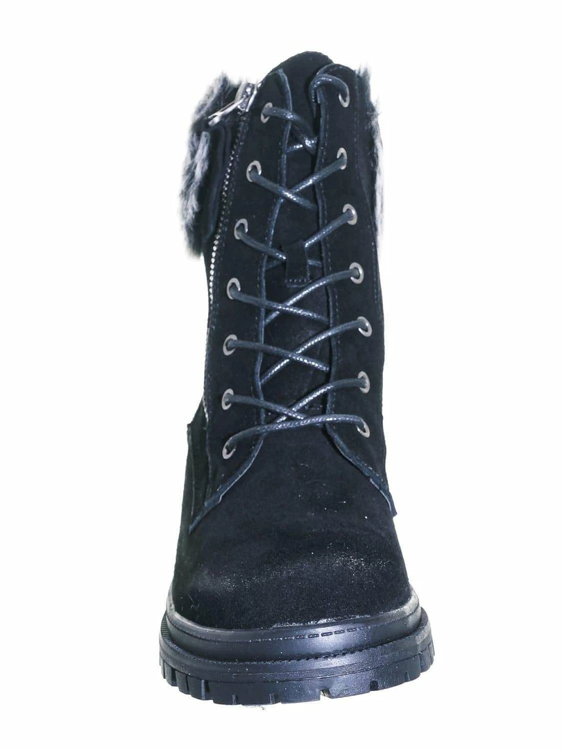 Wild Diva Uno01 Winter Leather Suede Combat Boot - Women Faux Fur Lug Sole Heels