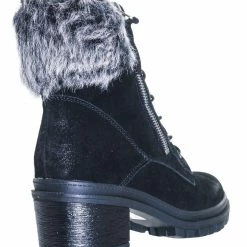 Wild Diva Uno01 Winter Leather Suede Combat Boot - Women Faux Fur Lug Sole Heels